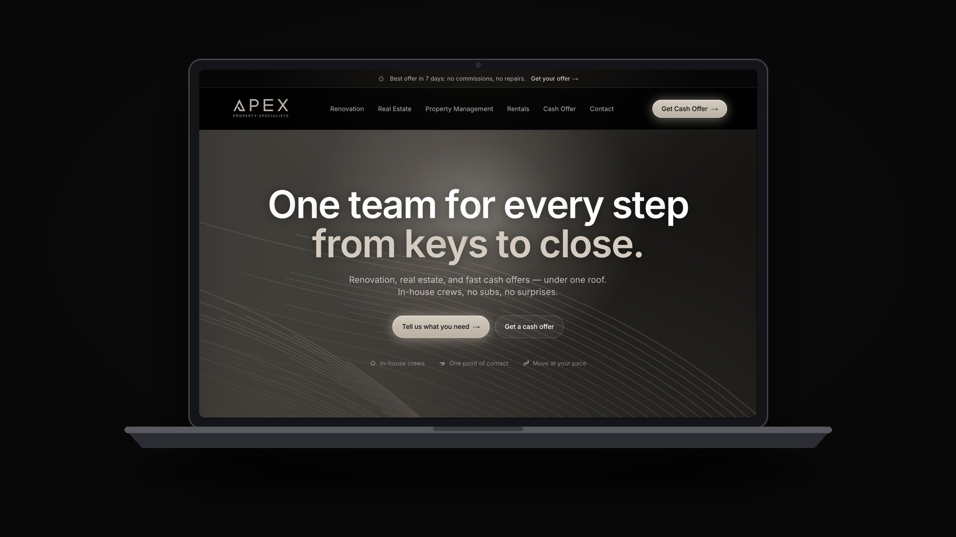 Apex Property Specialists website on a laptop